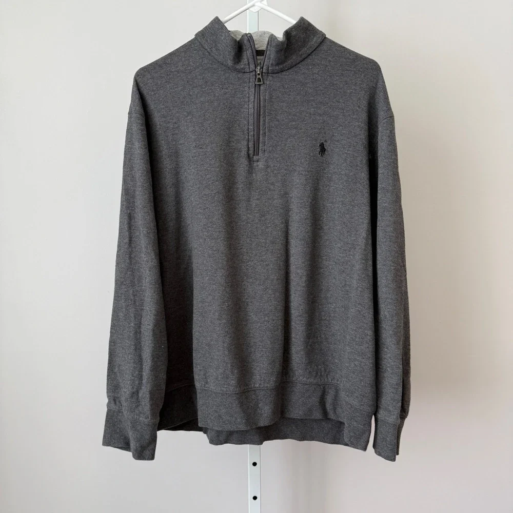 Polo Ralph Lauren XL Dark Gray Quarter Zip Cotton Blend Pullover Sweater  Preppy